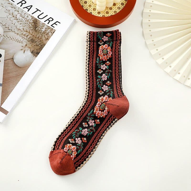 image-Small Floral Socks Women's Retro Mid-calf Length Socks