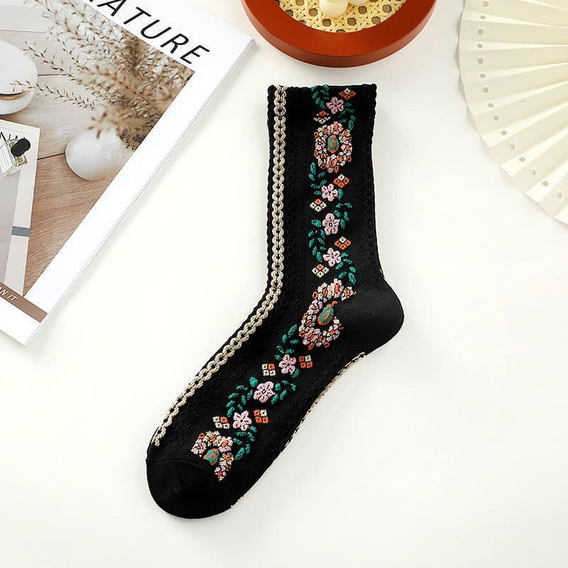 image-Small Floral Socks Women's Retro Mid-calf Length Socks