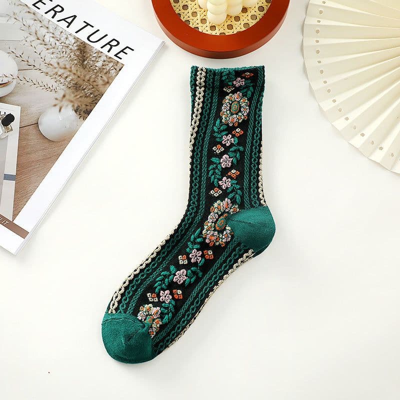 image-Small Floral Socks Women's Retro Mid-calf Length Socks