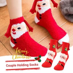 image-Christmas Supplies Magnetic Suction Hand In Hand Couple Socks Coral Fleece Tube Socks Warm Slipper Bed Socks Winter Soft Warm Slipper