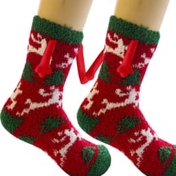 image-Christmas Supplies Magnetic Suction Hand In Hand Couple Socks Coral Fleece Tube Socks Warm Slipper Bed Socks Winter Soft Warm Slipper