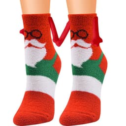 image-Christmas Supplies Magnetic Suction Hand In Hand Couple Socks Coral Fleece Tube Socks Warm Slipper Bed Socks Winter Soft Warm Slipper