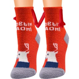 image-Christmas Supplies Magnetic Suction Hand In Hand Couple Socks Coral Fleece Tube Socks Warm Slipper Bed Socks Winter Soft Warm Slipper