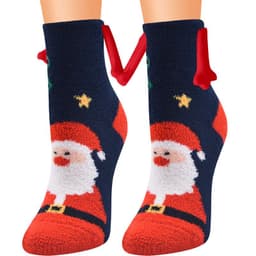 image-Christmas Supplies Magnetic Suction Hand In Hand Couple Socks Coral Fleece Tube Socks Warm Slipper Bed Socks Winter Soft Warm Slipper