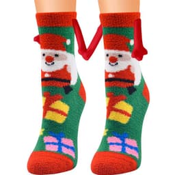 image-Christmas Supplies Magnetic Suction Hand In Hand Couple Socks Coral Fleece Tube Socks Warm Slipper Bed Socks Winter Soft Warm Slipper