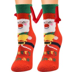 image-Christmas Supplies Magnetic Suction Hand In Hand Couple Socks Coral Fleece Tube Socks Warm Slipper Bed Socks Winter Soft Warm Slipper