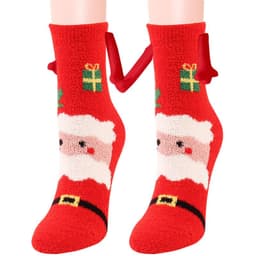 image-Christmas Supplies Magnetic Suction Hand In Hand Couple Socks Coral Fleece Tube Socks Warm Slipper Bed Socks Winter Soft Warm Slipper