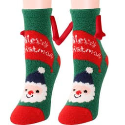 image-Christmas Supplies Magnetic Suction Hand In Hand Couple Socks Coral Fleece Tube Socks Warm Slipper Bed Socks Winter Soft Warm Slipper