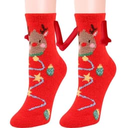 image-Christmas Supplies Magnetic Suction Hand In Hand Couple Socks Coral Fleece Tube Socks Warm Slipper Bed Socks Winter Soft Warm Slipper