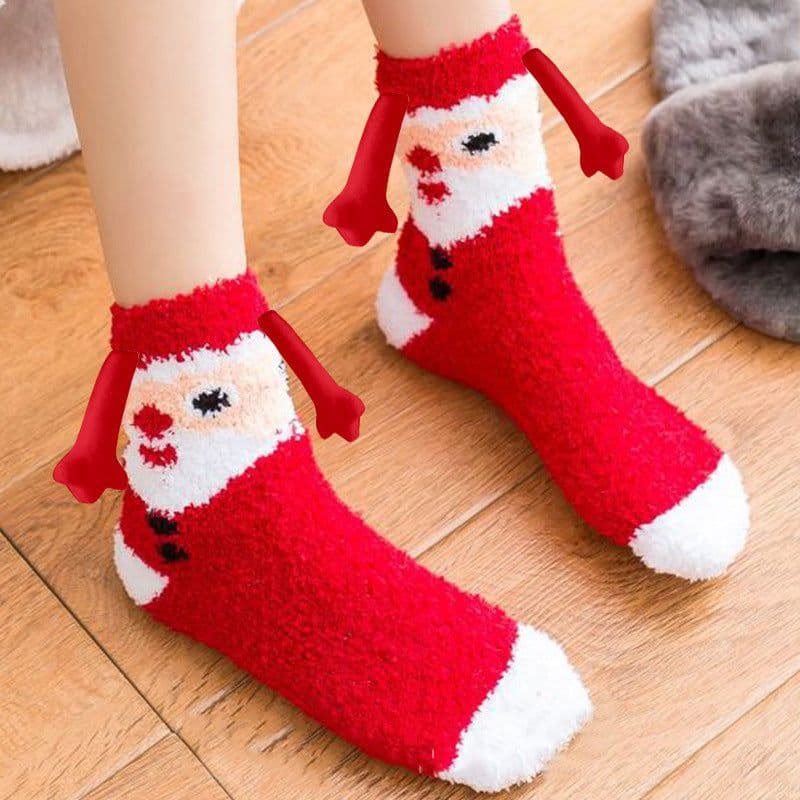 image-Christmas Supplies Magnetic Suction Hand In Hand Couple Socks Coral Fleece Tube Socks Warm Slipper Bed Socks Winter Soft Warm Slipper