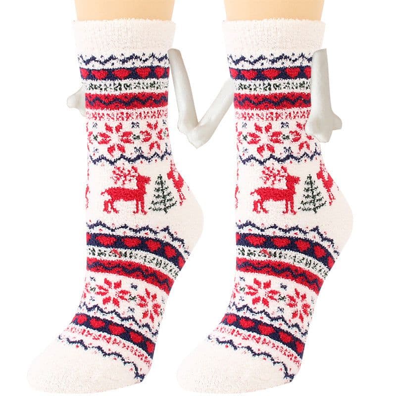 image-Christmas Supplies Magnetic Suction Hand In Hand Couple Socks Coral Fleece Tube Socks Warm Slipper Bed Socks Winter Soft Warm Slipper