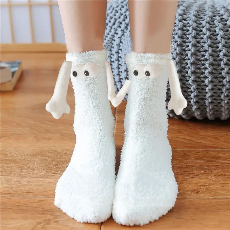 image-Christmas Supplies Magnetic Suction Hand In Hand Couple Socks Coral Fleece Tube Socks Warm Slipper Bed Socks Winter Soft Warm Slipper