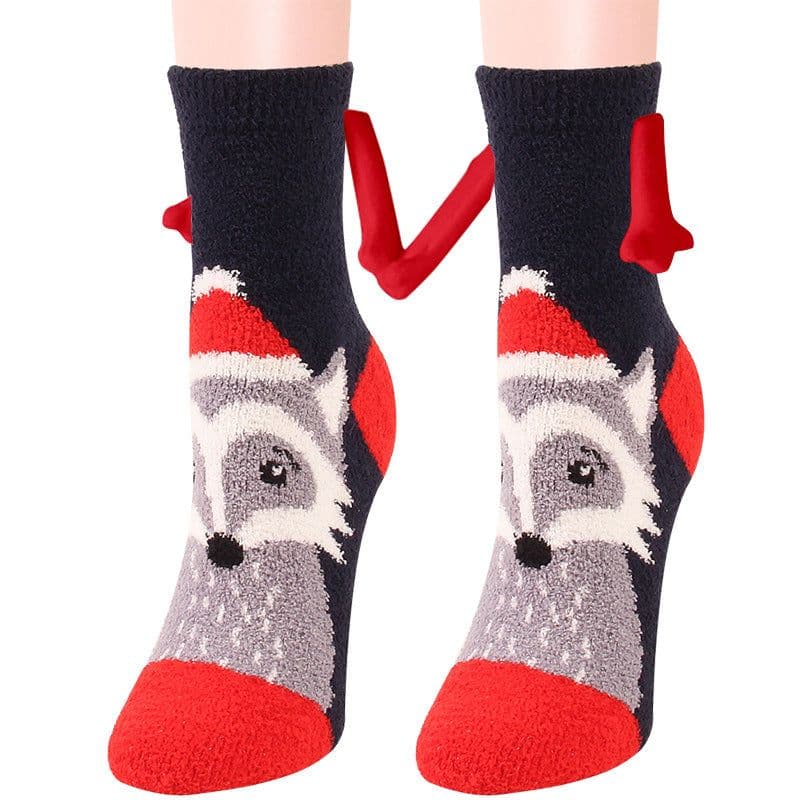 image-Christmas Supplies Magnetic Suction Hand In Hand Couple Socks Coral Fleece Tube Socks Warm Slipper Bed Socks Winter Soft Warm Slipper