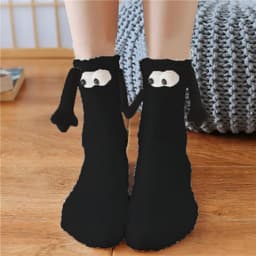 image-Christmas Supplies Magnetic Suction Hand In Hand Couple Socks Coral Fleece Tube Socks Warm Slipper Bed Socks Winter Soft Warm Slipper