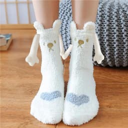 image-Christmas Supplies Magnetic Suction Hand In Hand Couple Socks Coral Fleece Tube Socks Warm Slipper Bed Socks Winter Soft Warm Slipper