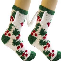 image-Christmas Supplies Magnetic Suction Hand In Hand Couple Socks Coral Fleece Tube Socks Warm Slipper Bed Socks Winter Soft Warm Slipper