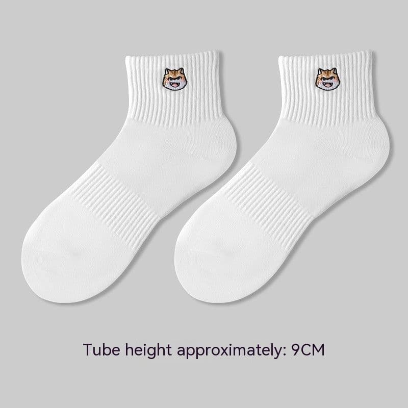 image-Men's Mid-calf Length Sock Embroidery Dogs And Cats Pure Color Cotton Sweat Absorption