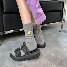 image-Love Embroidery Women's Mid Tube Stockings Fashion Preppy Style