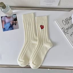 image-Love Embroidery Women's Mid Tube Stockings Fashion Preppy Style