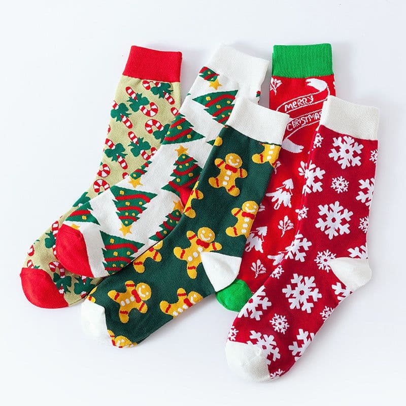 image-Christmas Tube Socks Women's Snowflake Christmas Tree Cotton Socks