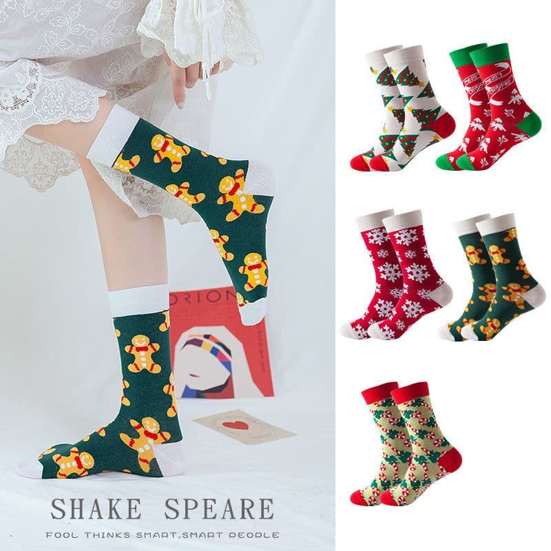 image-Christmas Tube Socks Women's Snowflake Christmas Tree Cotton Socks