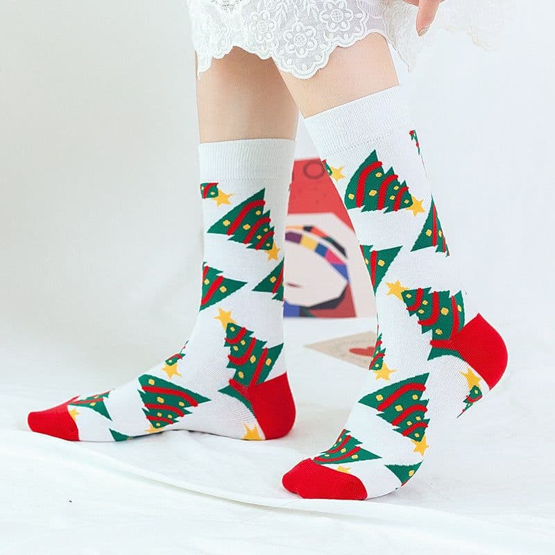 image-Christmas Tube Socks Women's Snowflake Christmas Tree Cotton Socks
