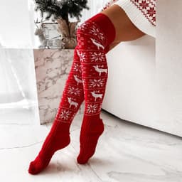 image-Winter Christmas Warm Knitted Women Stocking Beautiful Elk Snowflake Jacquard Over-the-knee Casual Long Socks For Ladies Gifts Free Size