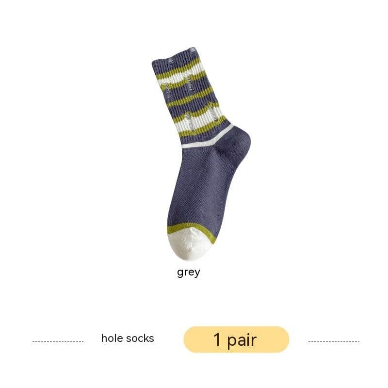 image-Ripped Beggar Socks Women Striped Bunching Socks