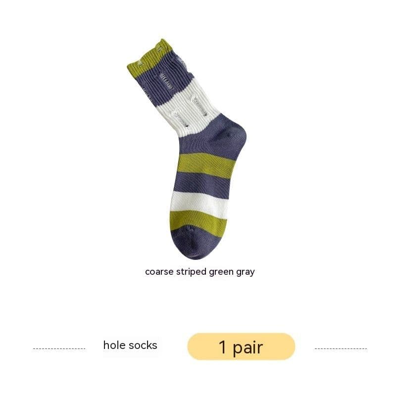 image-Ripped Beggar Socks Women Striped Bunching Socks