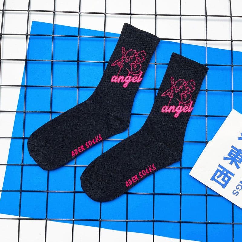 image-Angel Mid Tube Simplified Letters For Men And Women Sports Casual Trend Socks
