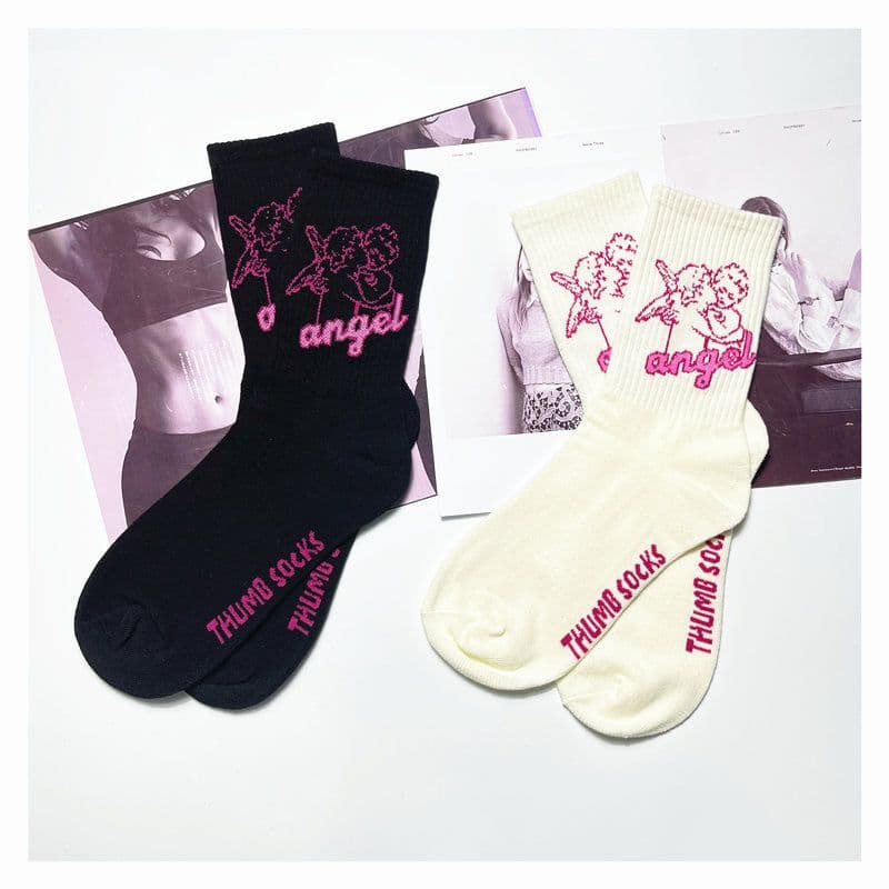 image-Angel Mid Tube Simplified Letters For Men And Women Sports Casual Trend Socks
