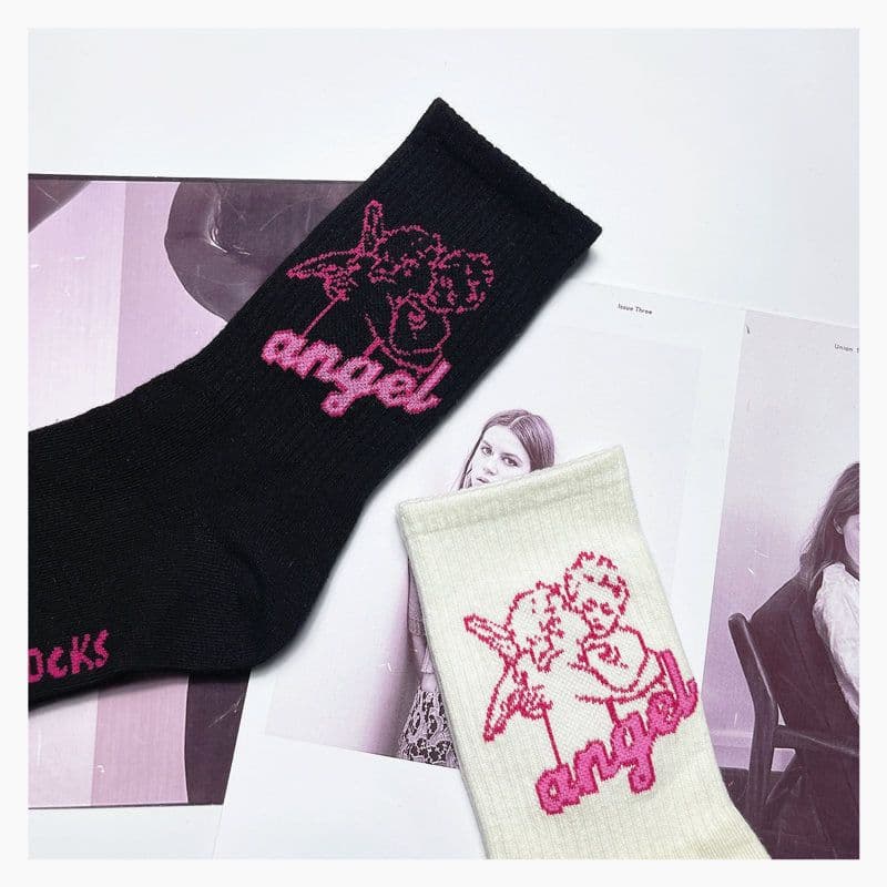 image-Angel Mid Tube Simplified Letters For Men And Women Sports Casual Trend Socks
