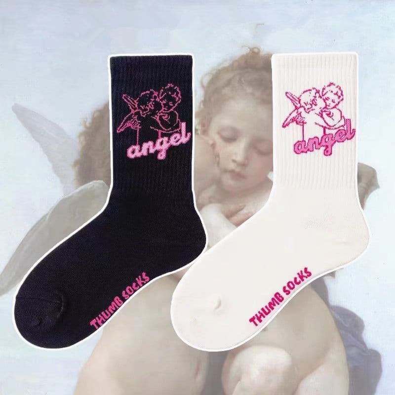 image-Angel Mid Tube Simplified Letters For Men And Women Sports Casual Trend Socks