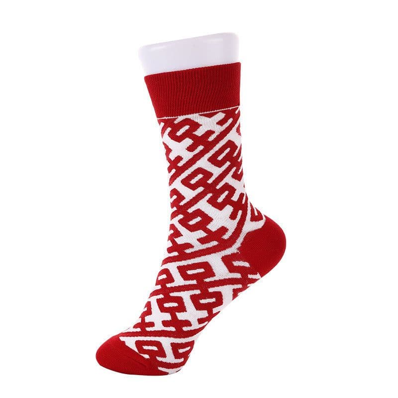 image-Autumn And Winter Big Red Double Happy Character Printed Stockings