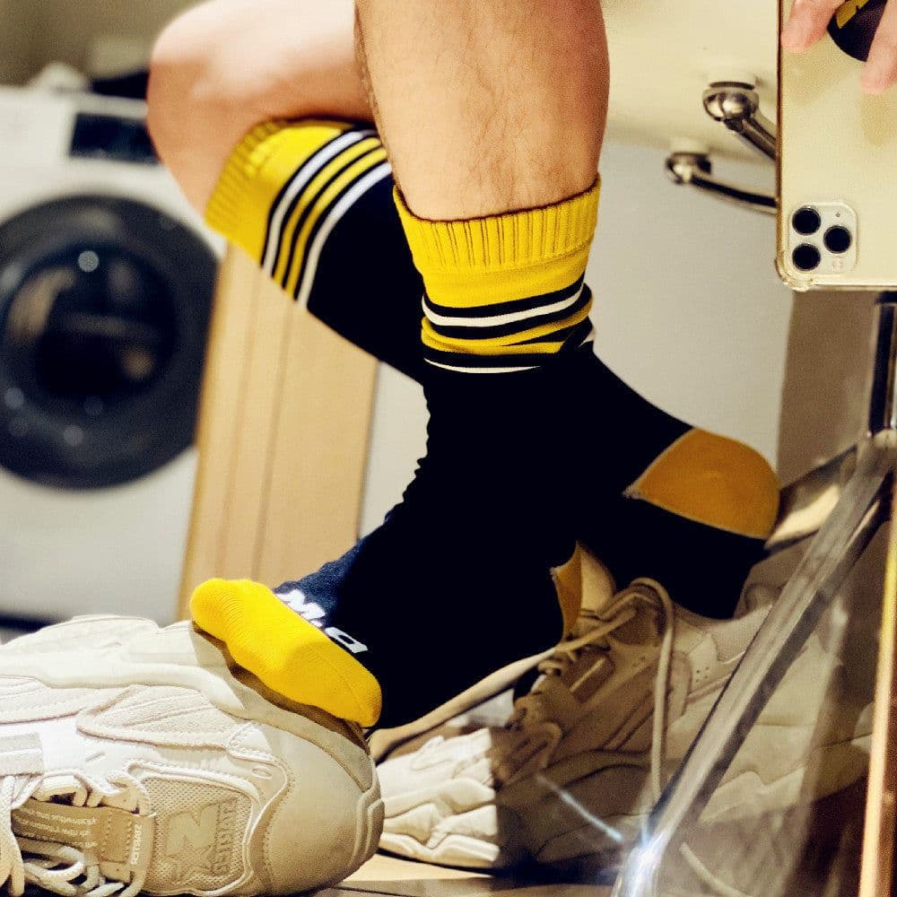 image-Nylon Striped High Tube Football Socks For Athletic Durability