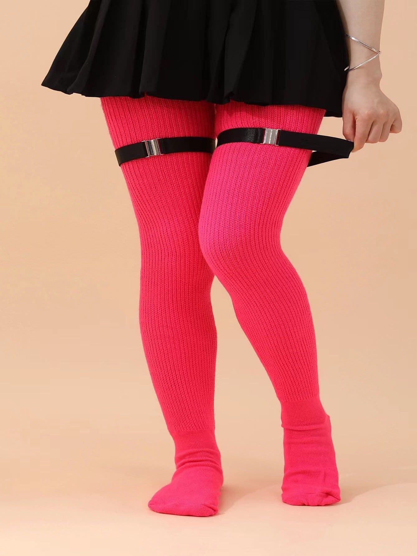image-Knee Length Anti Slip Long Tube With Thick Wool Knitted Garter Buckle