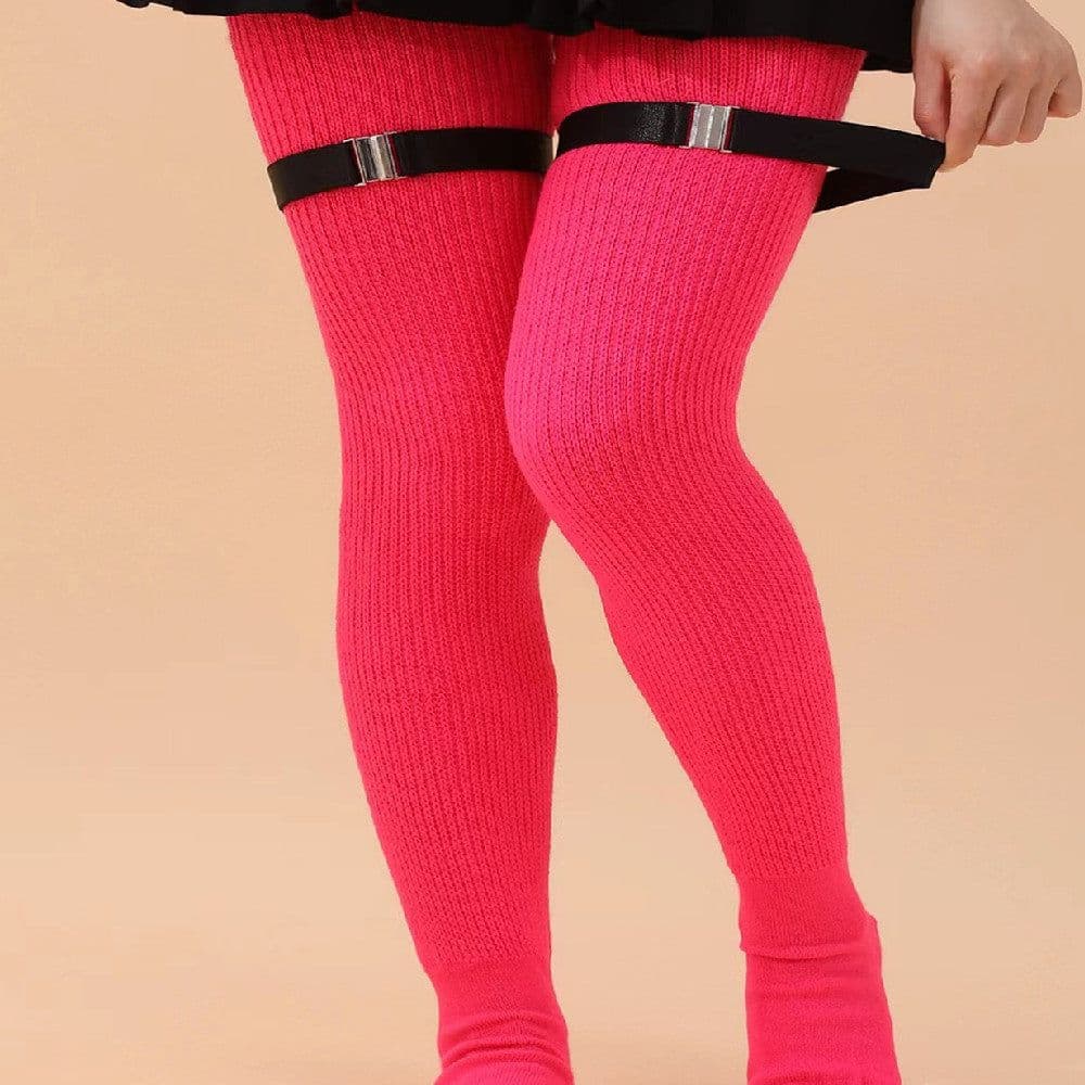 image-Knee Length Anti Slip Long Tube With Thick Wool Knitted Garter Buckle