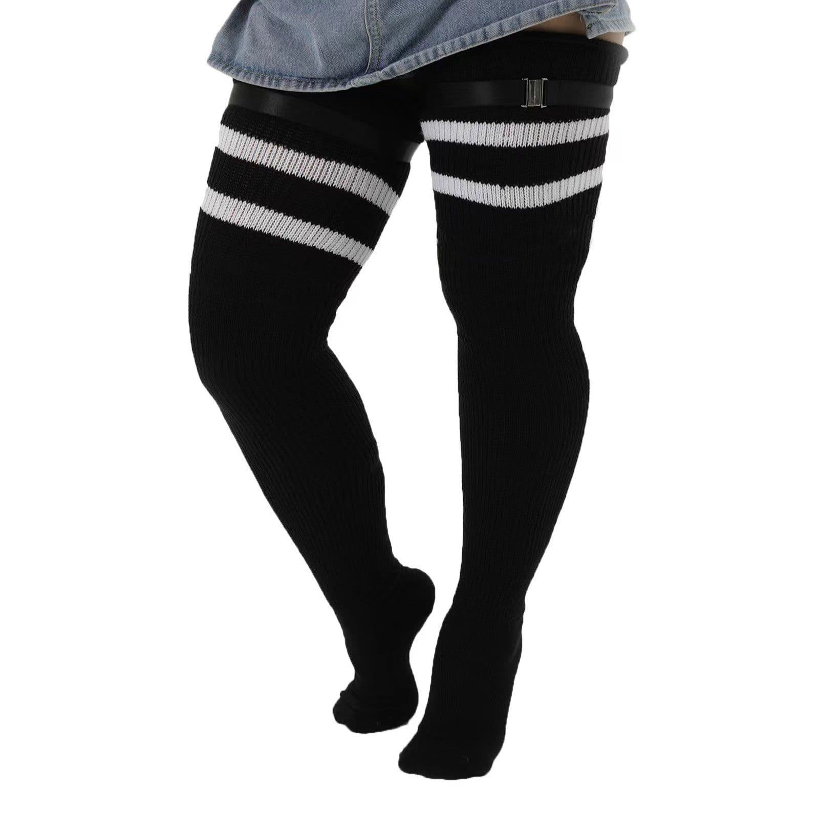 image-Knee Length Anti Slip Long Tube With Thick Wool Knitted Garter Buckle