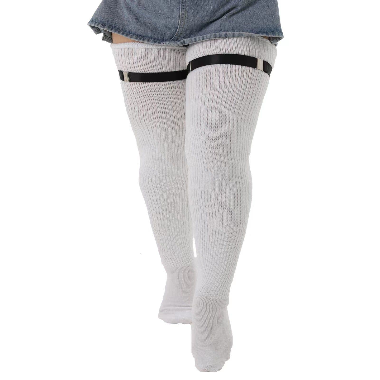 image-Knee Length Anti Slip Long Tube With Thick Wool Knitted Garter Buckle
