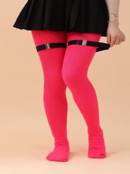 image-Knee Length Anti Slip Long Tube With Thick Wool Knitted Garter Buckle