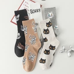 image-College Style White Cartoon Kitten All-match Fashion