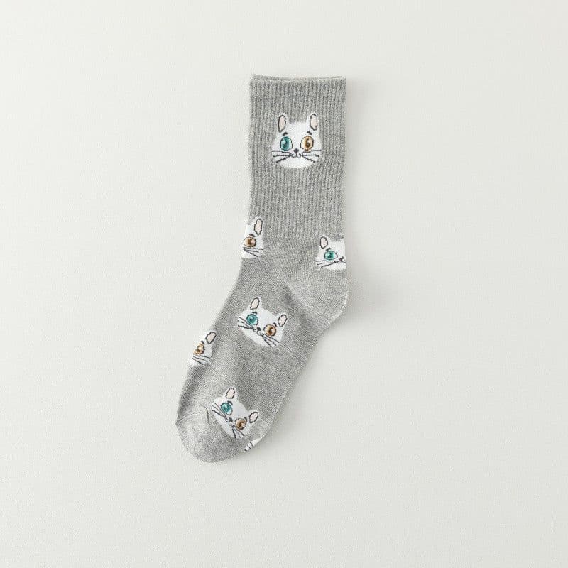 image-College Style White Cartoon Kitten All-match Fashion