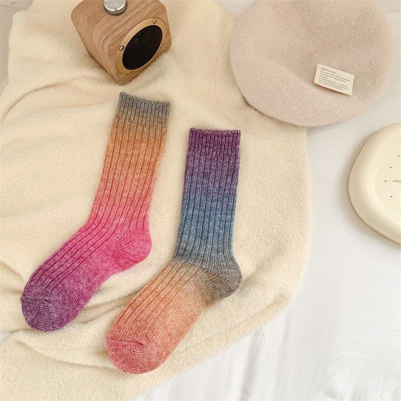 image-Gradient Color Women's Socks Mid-calf Warm-keeping Socks