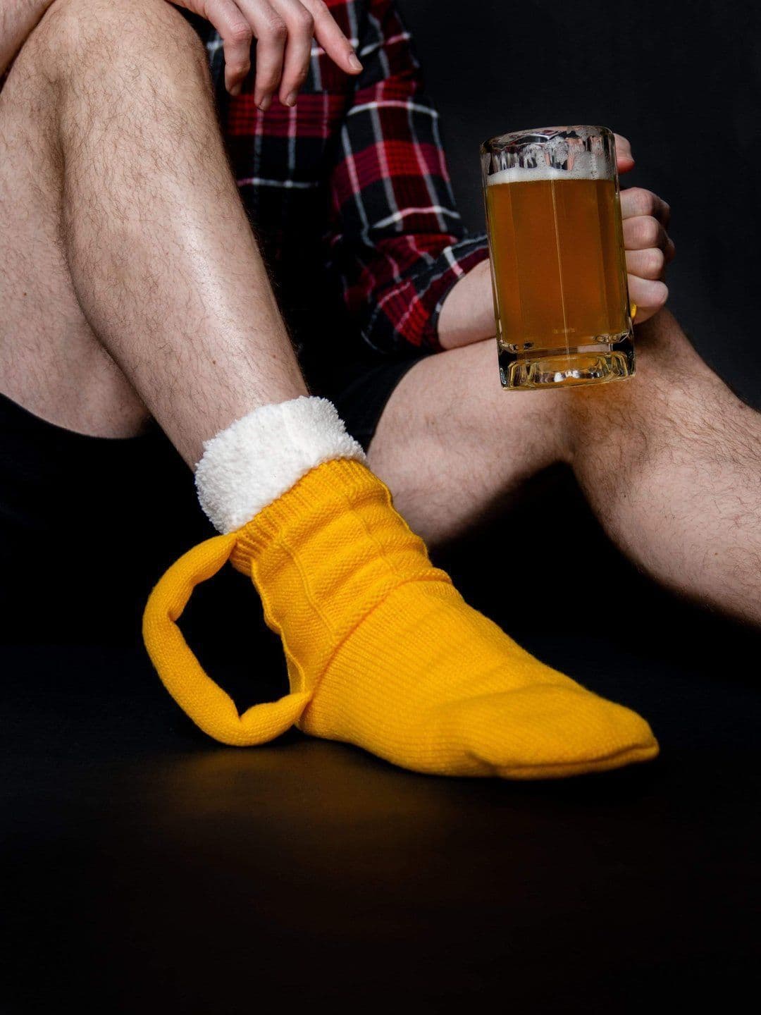 image-3D Beer Mug Socks Creative Knitted Yellow Room Socks