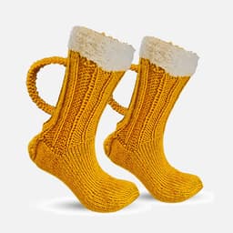 image-3D Beer Mug Socks Creative Knitted Yellow Room Socks