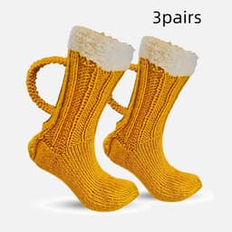 image-3D Beer Mug Socks Creative Knitted Yellow Room Socks
