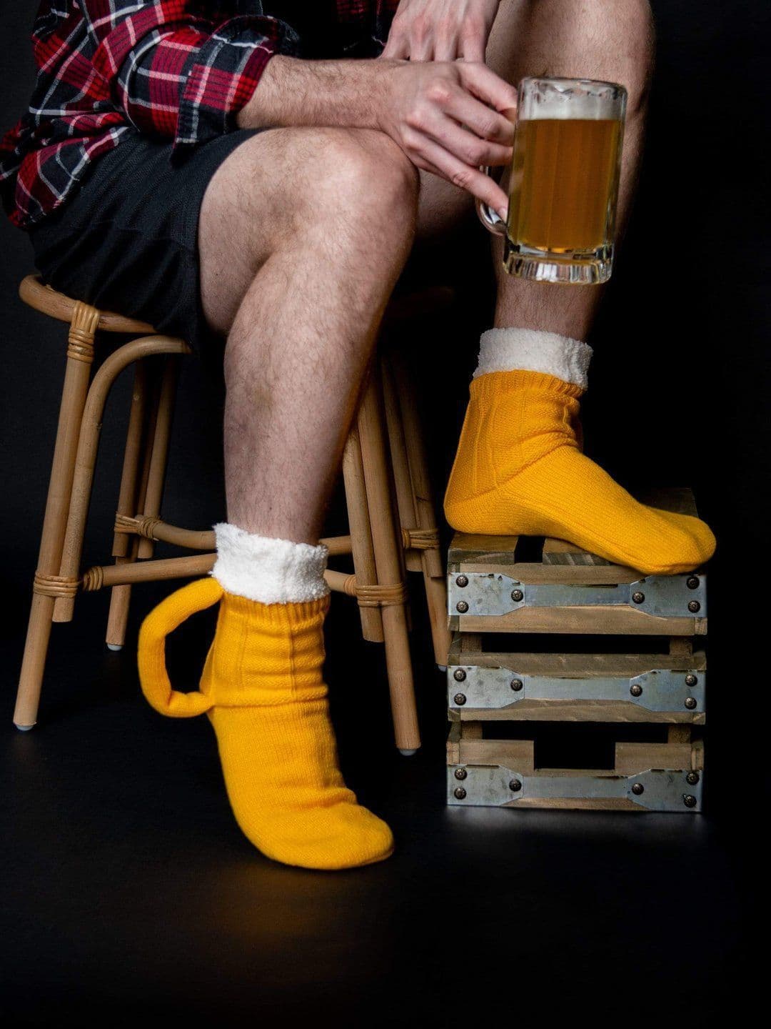 image-3D Beer Mug Socks Creative Knitted Yellow Room Socks
