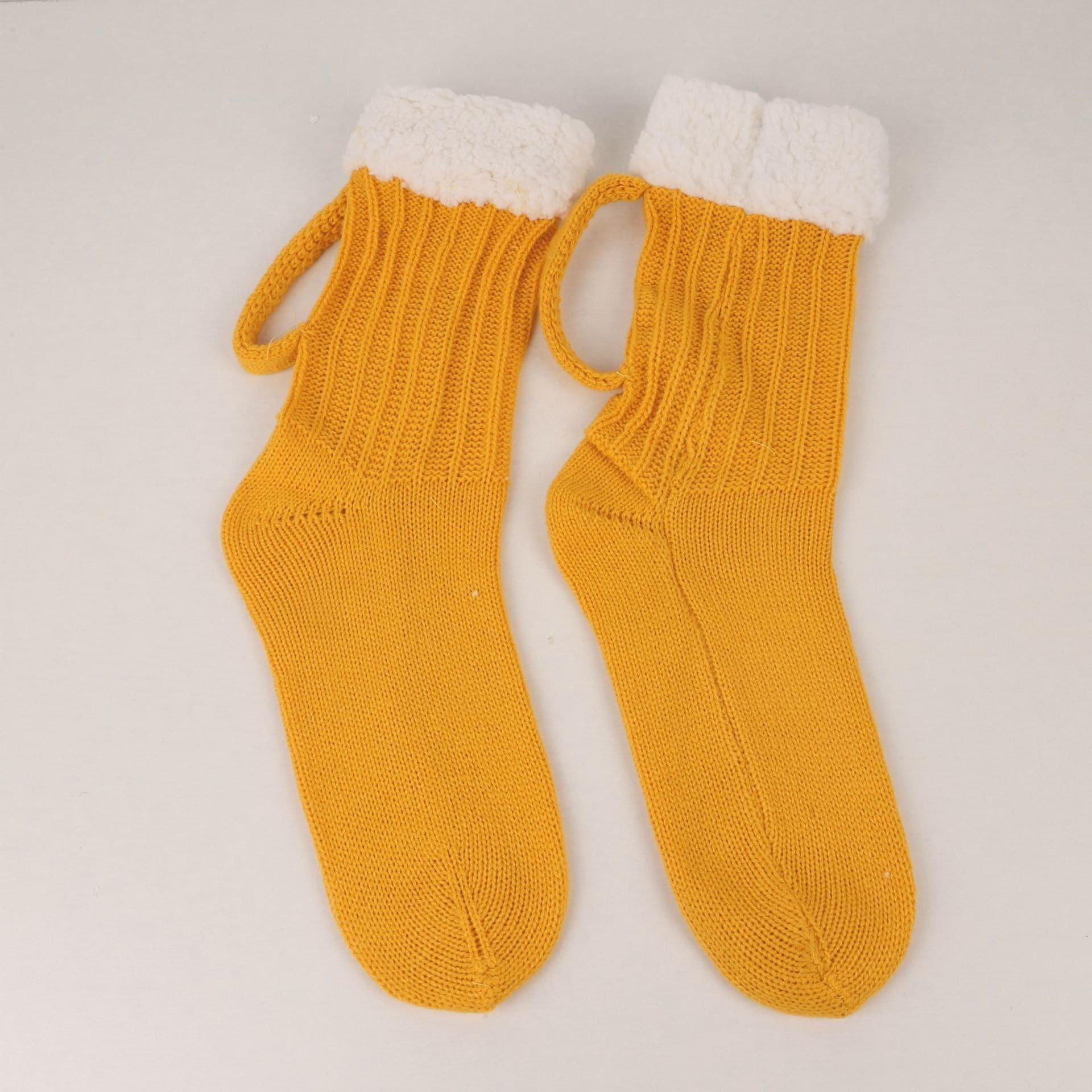 image-3D Beer Mug Socks Creative Knitted Yellow Room Socks