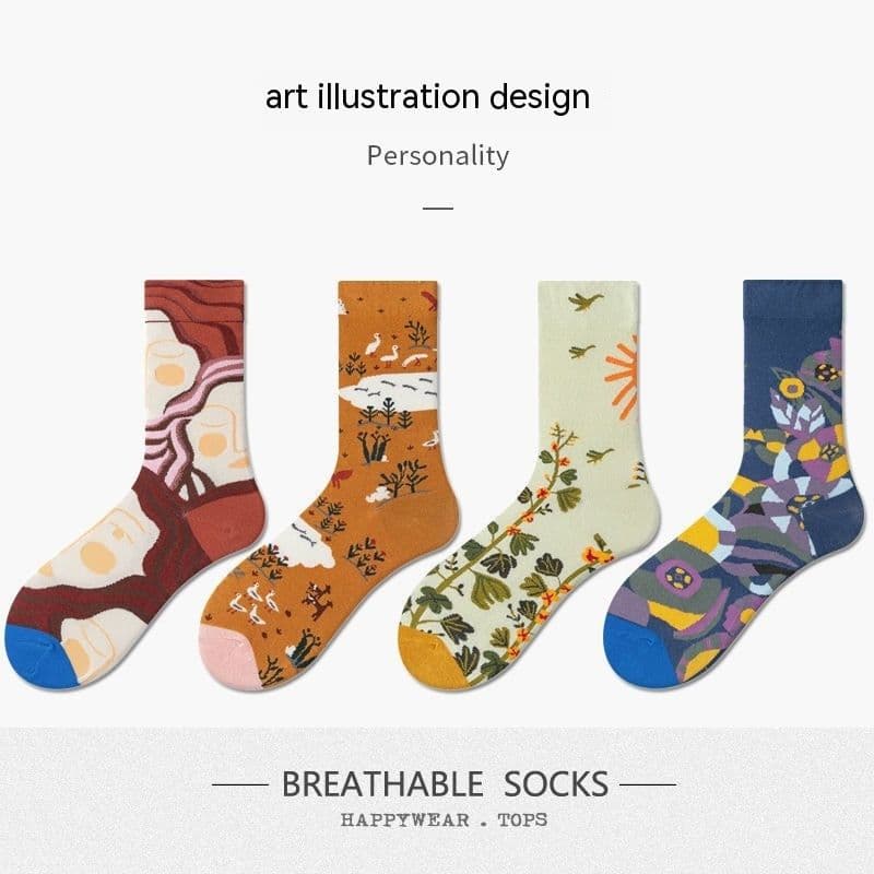 image-Women's Retro Spring And Autumn Cotton Sock