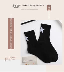 image-Black And White Five-pointed Star Tube Socks Breathable Sports Socks